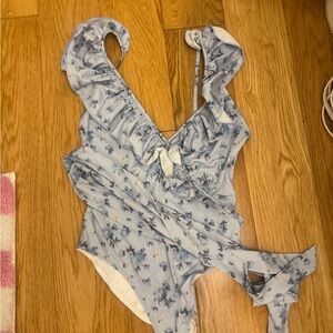 LoveShackFancy Blue Floral One Piece Swimsuit